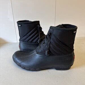 Sperry Bionic Duck Boots Black Quilted/Rubber Lace Up Zip Women’s Size 10
